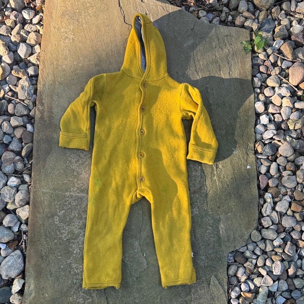 Disana Organic Boiled Wool Yellow Hooded One Piece Bunting Suit 12-24 months
